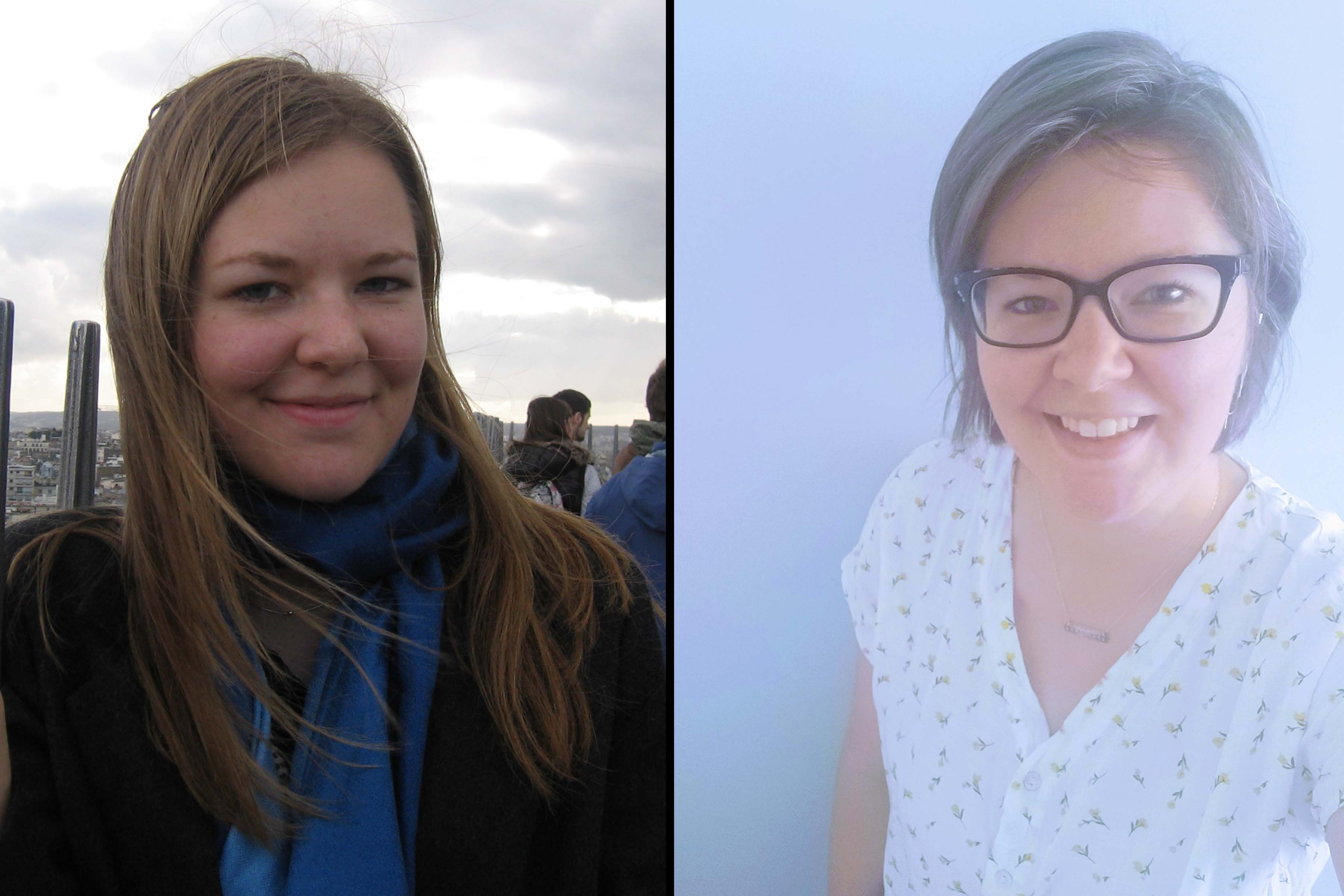 Two side-by-side photos of blog post author Stephanie Dawson Pack at age 19 and today