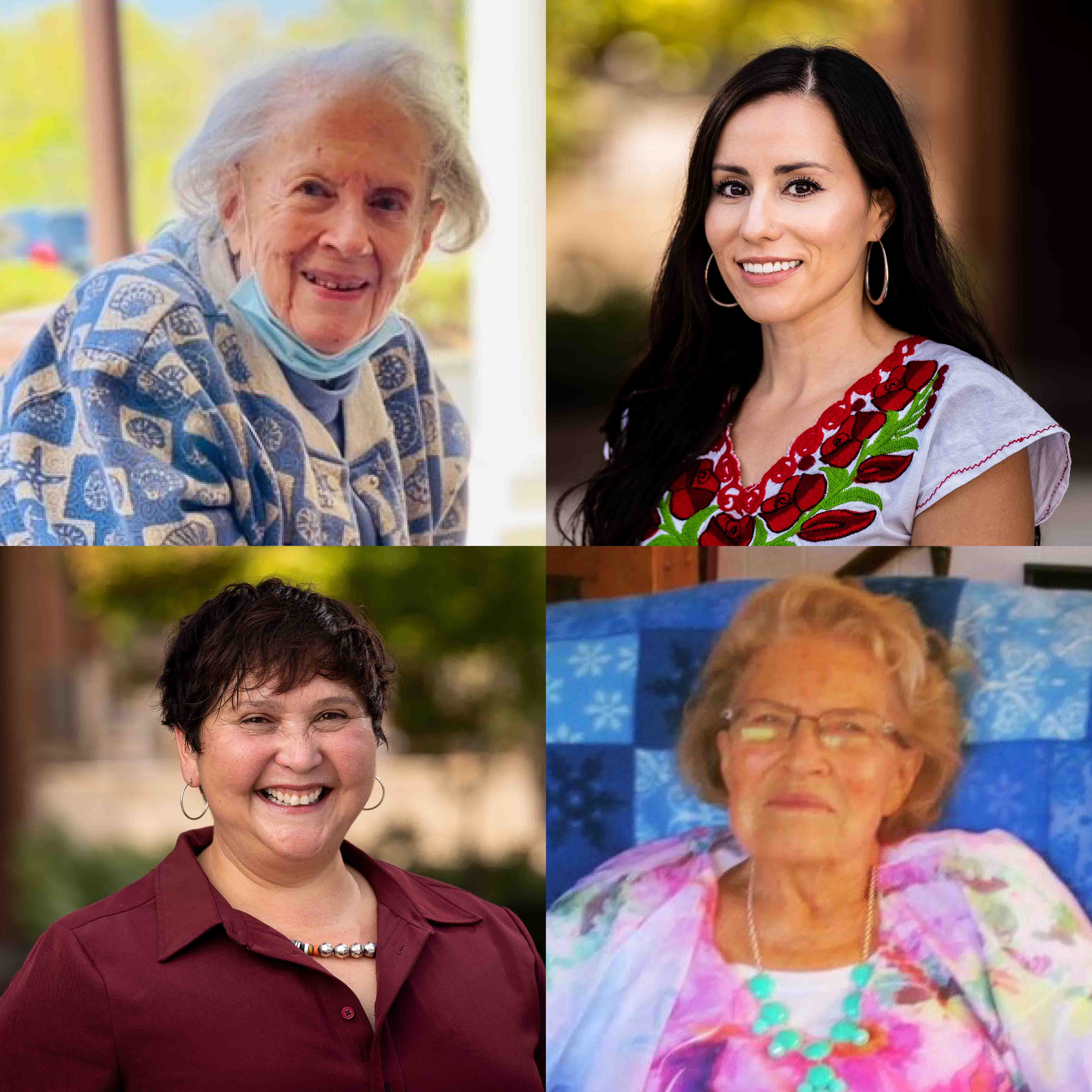 A collage with headshot type photos of four women 