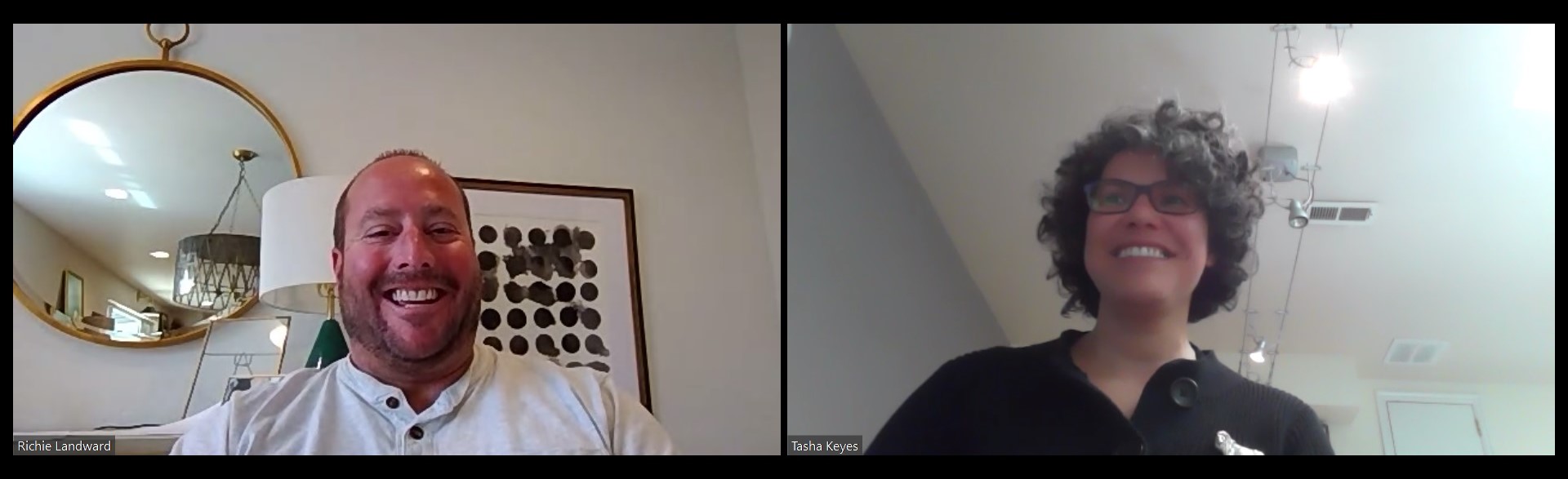 A screen shot of a video conference with College of Social Work professors Rich Landward and Tasha Seneca Keyes